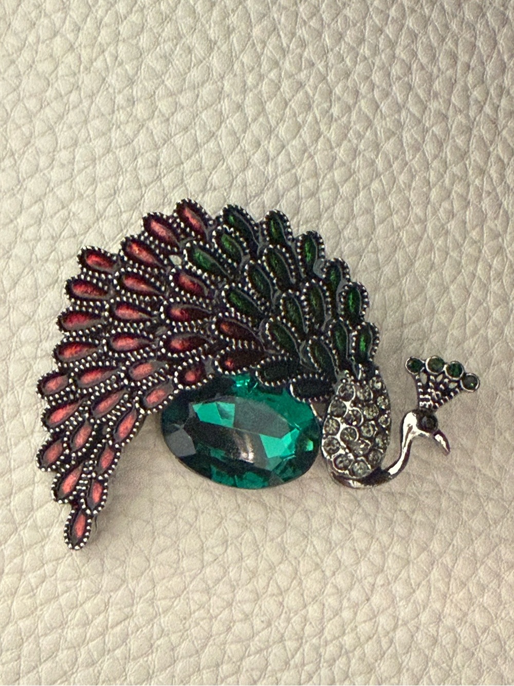 Emerald Green Peacock Crystal Brooch - Women's Accessory